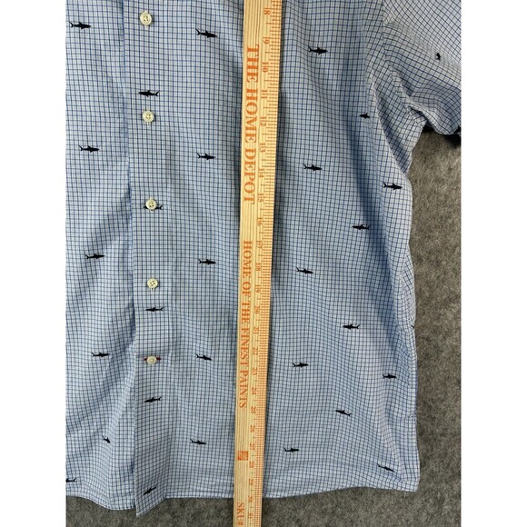 Daniel Cremieux Mens XL Shirt Blue White Plaid Button Up Short Sleeve Shark Fish - Picture 4 of 8